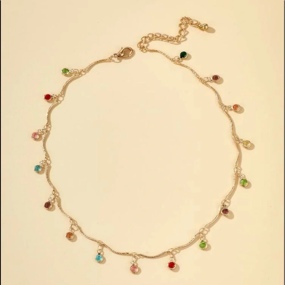 Candy Color Rhinestone Pendant Choker Necklace (Gold) - Picture 5 of 7